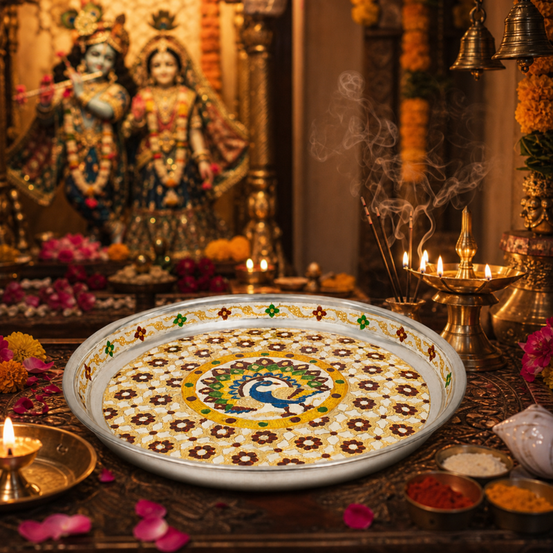 Handcrafted Meenakari Puja Thali