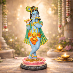 Standing Lotus Krishna Colourful Polyresin Idol (Large)