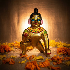 Brass Laddu Gopal Idol Full Premium Hand Painted Size No 7