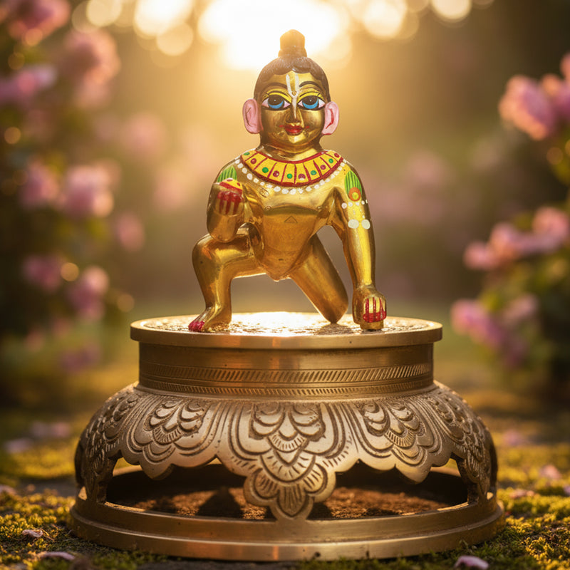 Brass Laddu Gopal Idol Full Premium Hand Painted Size No 7