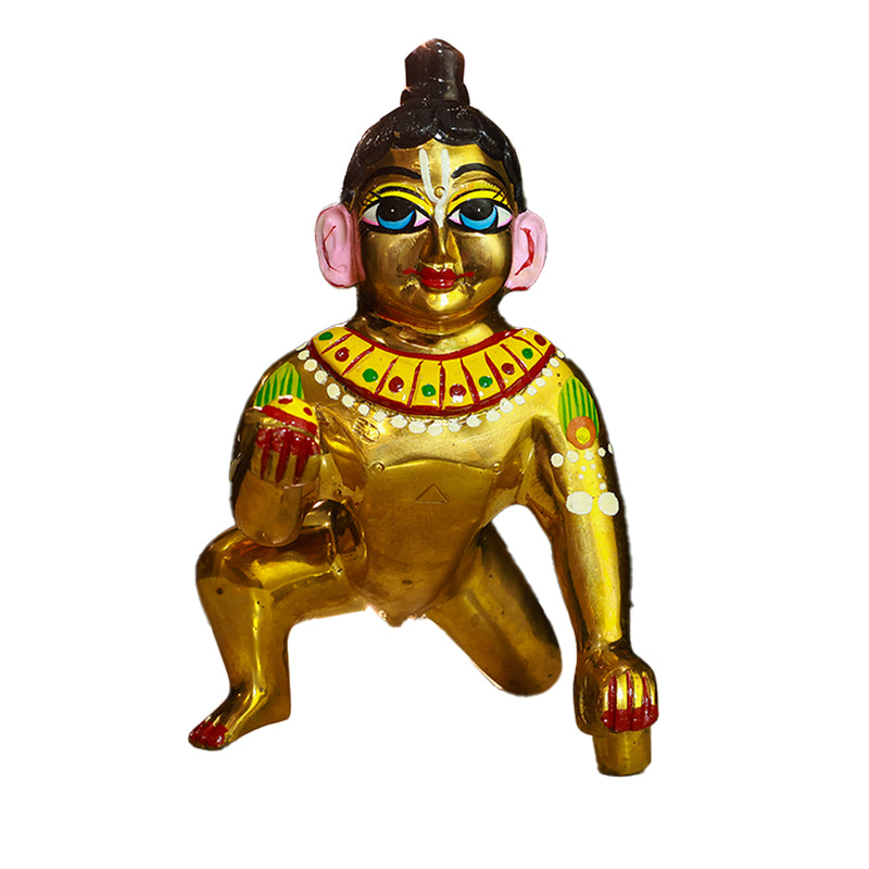 Brass Laddu Gopal Idol Full Premium Hand Painted Size No 7