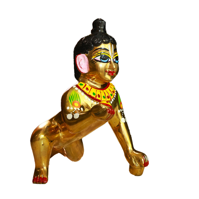 Brass Laddu Gopal Idol Full Premium Hand Painted Size No 7
