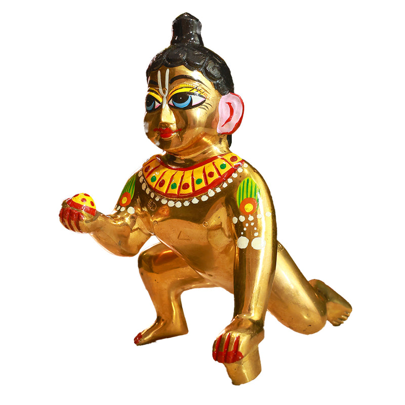 Brass Laddu Gopal Idol Full Premium Hand Painted Size No 7