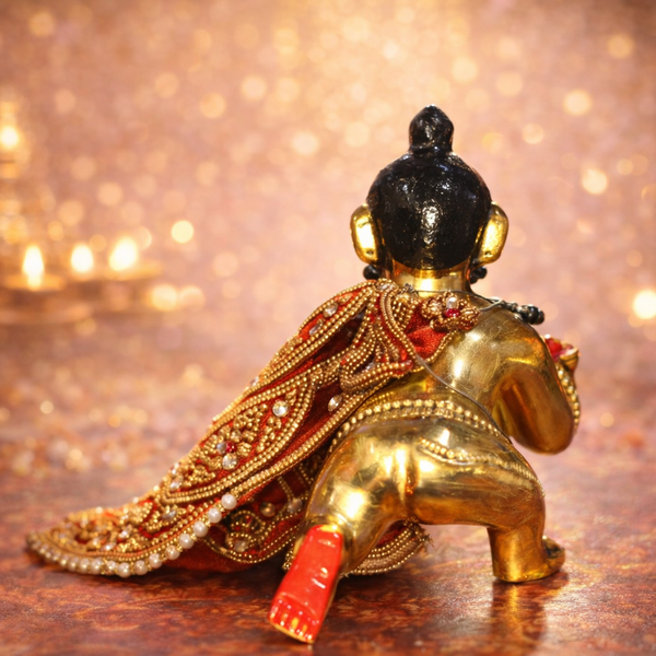 Brass Laddu Gopal Idol Full Premium Hand Painted Size No 3