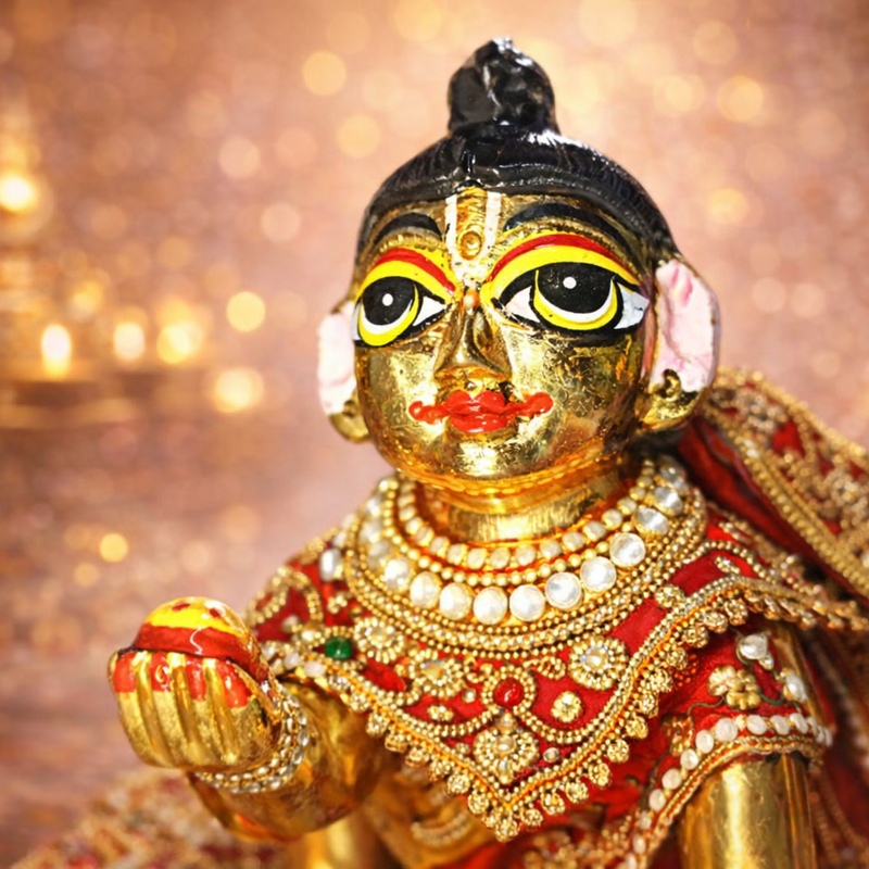 Brass Laddu Gopal Idol Full Premium Hand Painted Size No 3