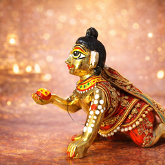 Brass Laddu Gopal Idol Full Premium Hand Painted Size No 3