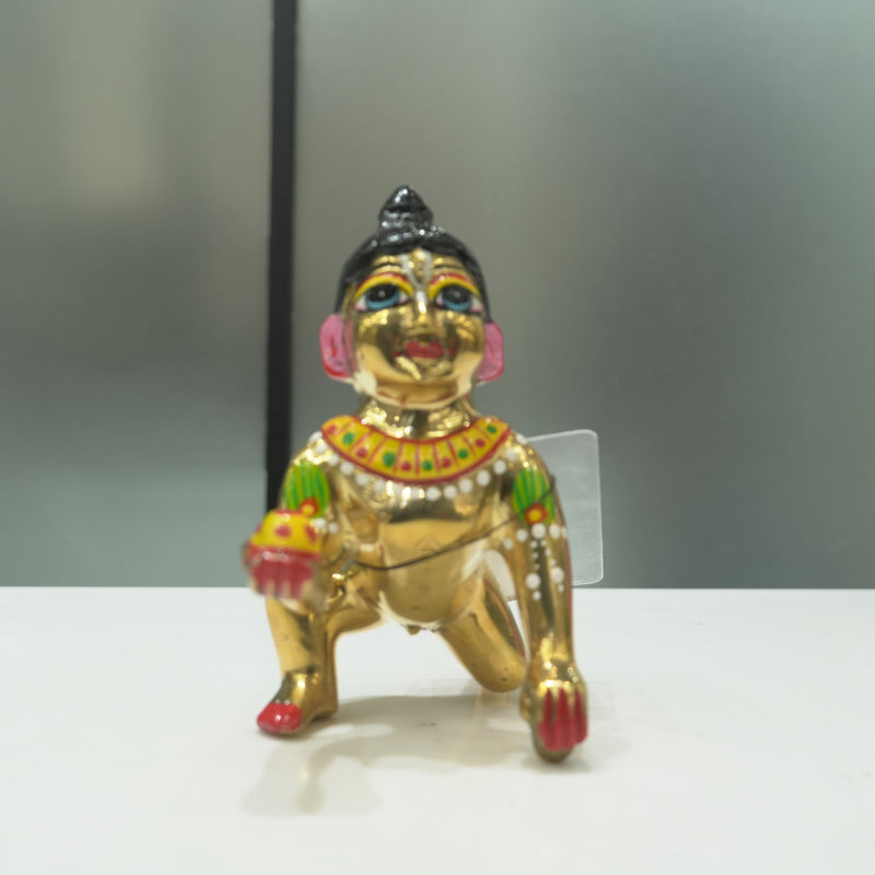 Brass Laddu Gopal Idol Full Premium Hand Painted Size No 5