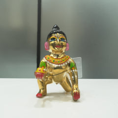 Brass Laddu Gopal Idol Full Premium Hand Painted Size No 5