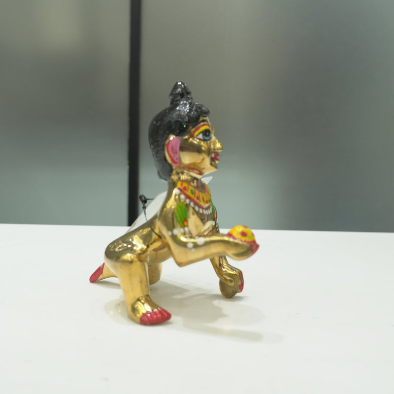 Brass Laddu Gopal Idol Full Premium Hand Painted Size No 5
