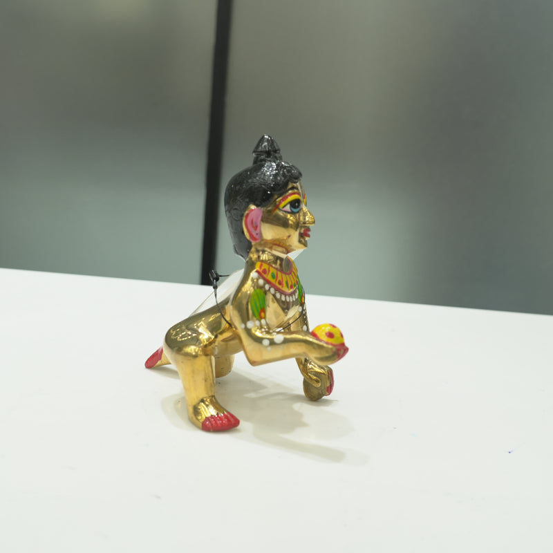 Brass Laddu Gopal Idol Full Premium Hand Painted Size No 5