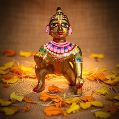 Brass Laddu Gopal Idol Full Premium Hand Painted Size No 6