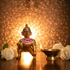 Brass Laddu Gopal Idol Full Premium Hand Painted Size No 6