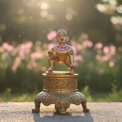 Brass Laddu Gopal Idol Full Premium Hand Painted Size No 6