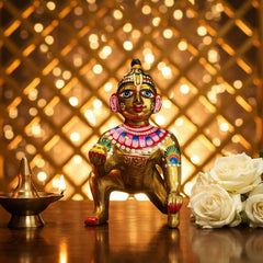 Brass Laddu Gopal Idol Full Premium Hand Painted Size No 6