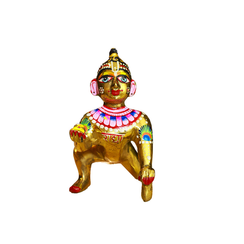 Brass Laddu Gopal Idol Full Premium Hand Painted Size No 6