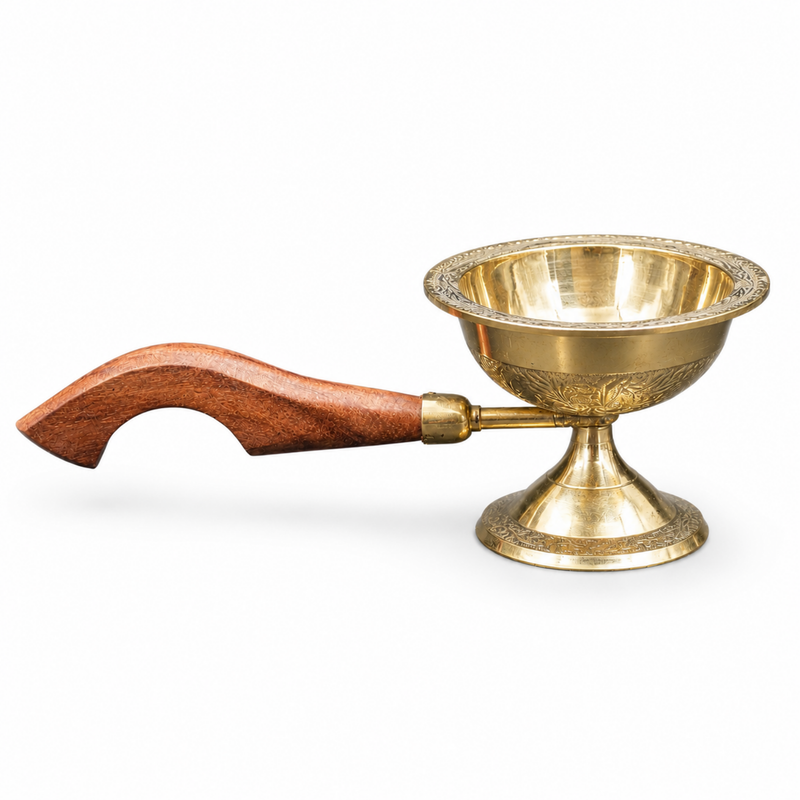Brass Dhupia Aarti with Fancy Wooden Handle
