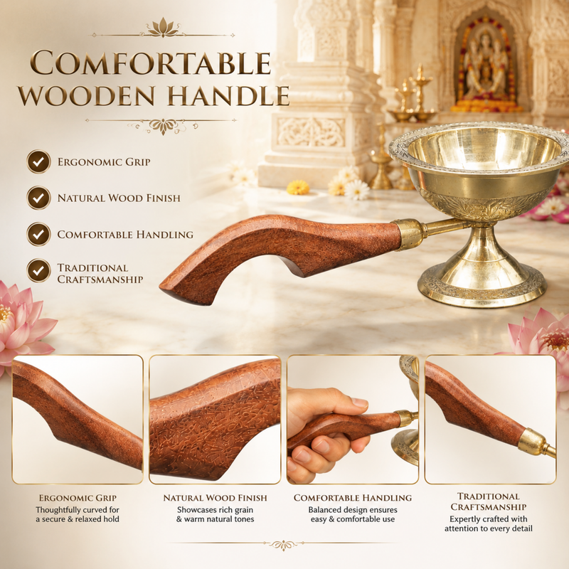 Brass Dhupia Aarti with Fancy Wooden Handle
