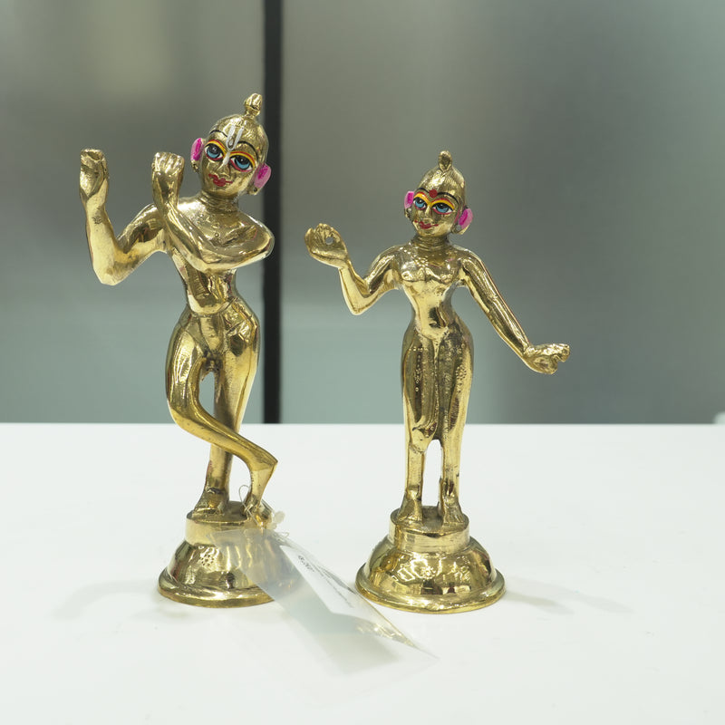 Brass Radha Krishna Deity Set Half Painted 8 Inch