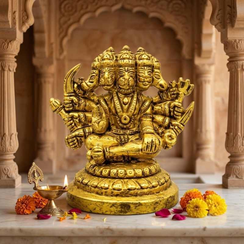 Brass Panchmukhi Hanuman Idol 3 Inch