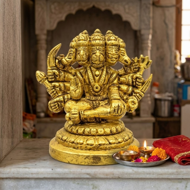 Brass Panchmukhi Hanuman Idol 3 Inch