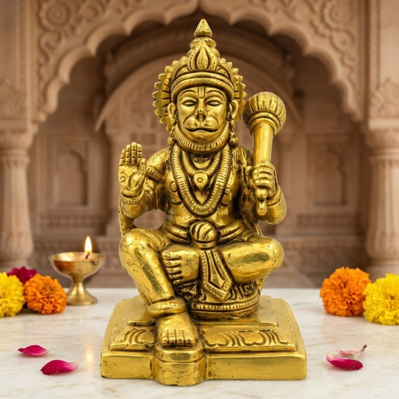 Brass Sitting Hanuman Idol 5 Inch