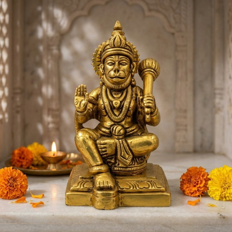 Brass Sitting Hanuman Idol 5 Inch