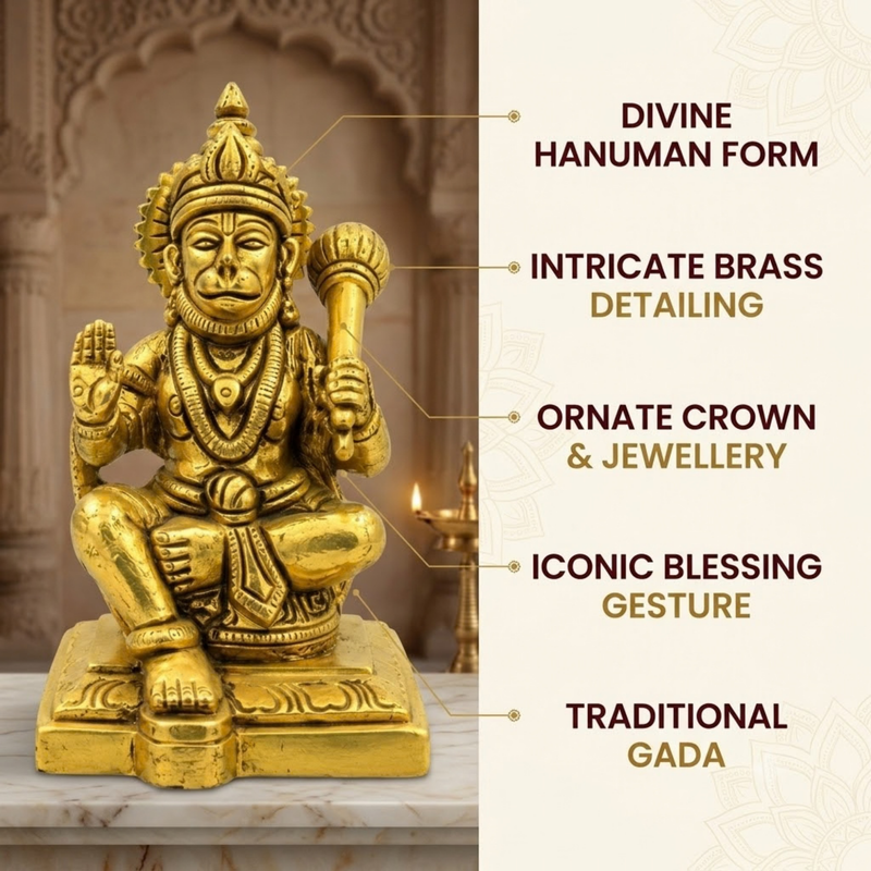 Brass Sitting Hanuman Idol 5 Inch