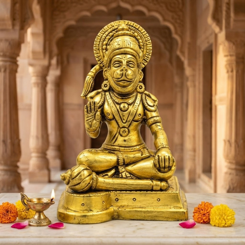 Brass Sitting Hanuman Idol 5 Inch