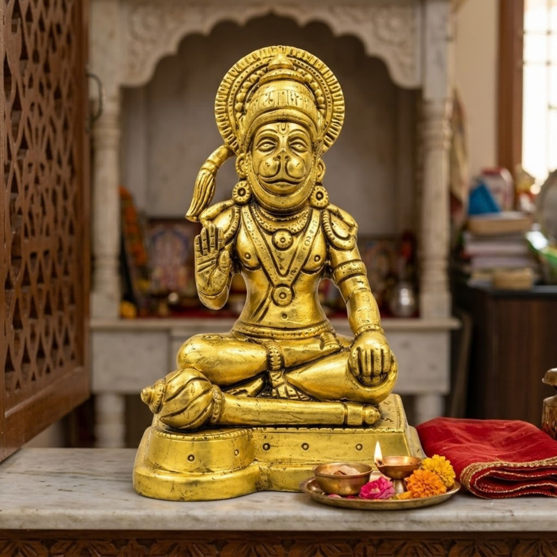 Brass Sitting Hanuman Idol 5 Inch