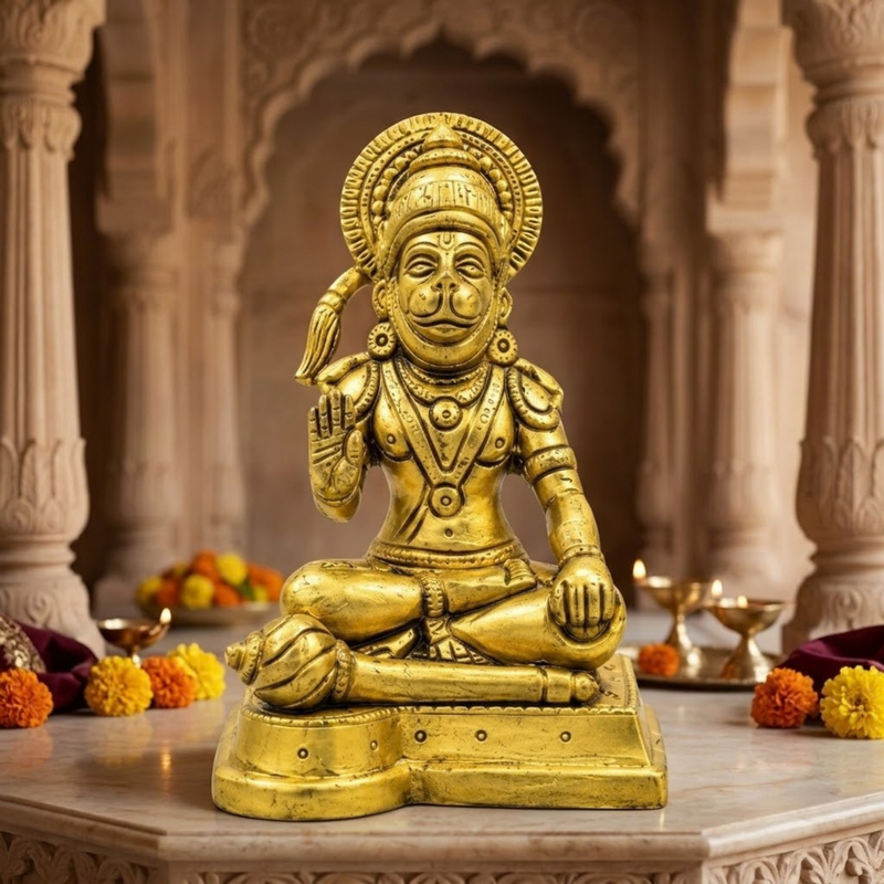 Brass Sitting Hanuman Idol 5 Inch