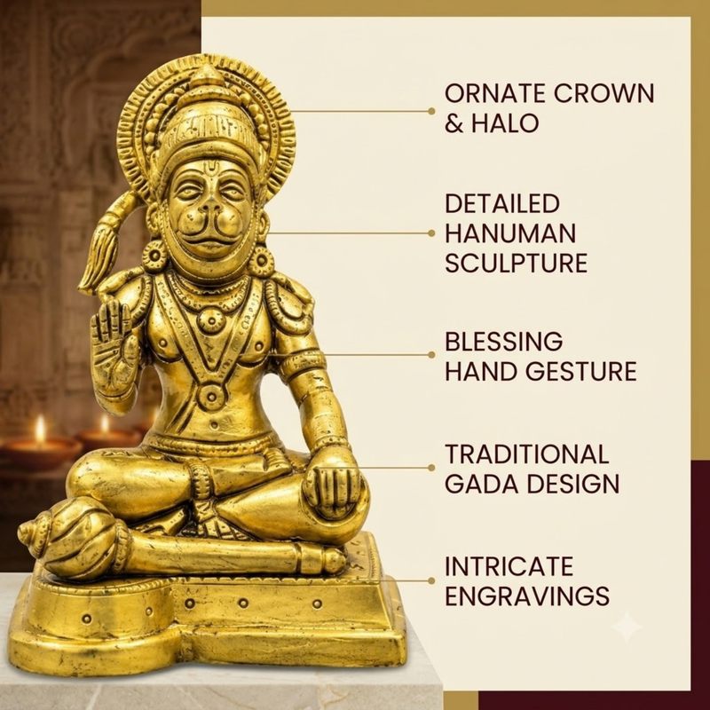 Brass Sitting Hanuman Idol 5 Inch