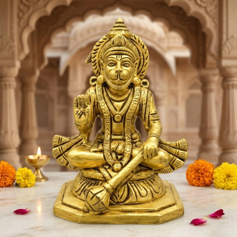 Brass Sitting Hanuman Idol 6 Inch