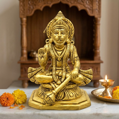 Brass Sitting Hanuman Idol 6 Inch