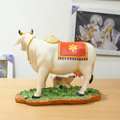 Decorated Sacred Cow & Calf on Base Polyresin Idol (Large)