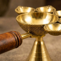 Brass Panch Aarti Diya with Handle
