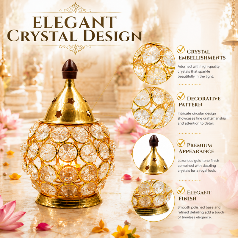 Brass Crystal Akhand Diya
