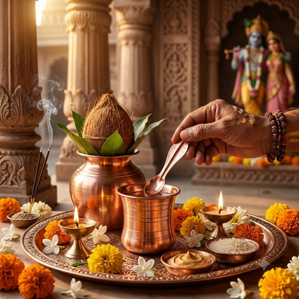 Copper Panchpatra with Achmani Spoon Small