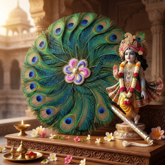 Double Side Peacock Feather Fan with Brass Handle 12 Inch