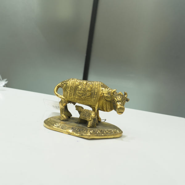 Pure Brass Nakshi Carved Cow Statue Medium