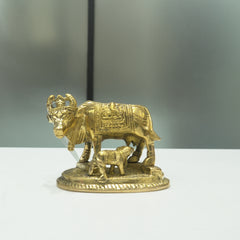 Pure Brass Nakshi Carved Cow Statue Big
