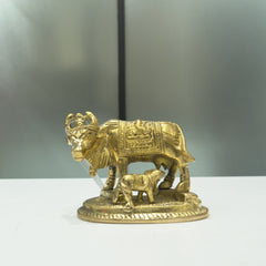 Pure Brass Nakshi Carved Cow Statue Big