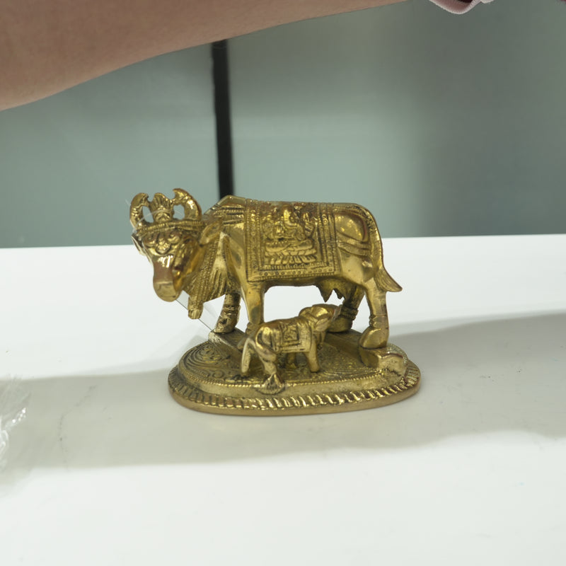 Pure Brass Nakshi Carved Cow Statue Big
