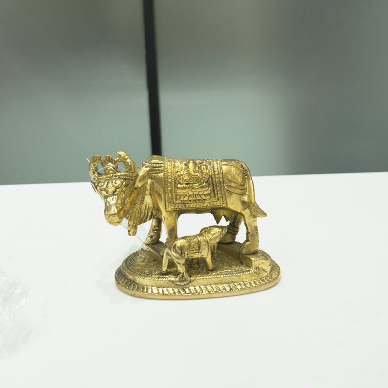 Pure Brass Nakshi Carved Cow Statue Big