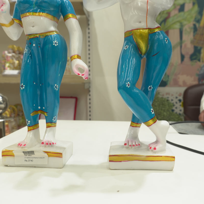 Premium Marble Dust Radha Krishna Divine Couple Statue 15 Inch