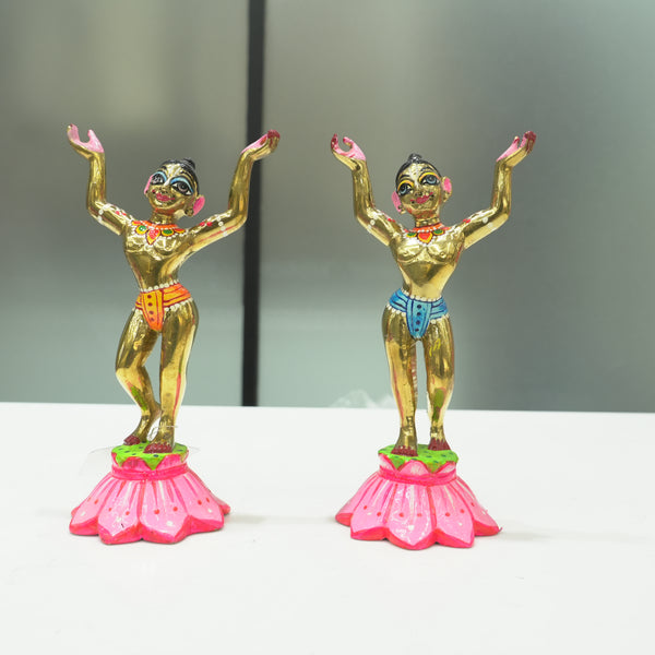 Solid Brass Gaur Nitai Deity Pair Full Hand Painted 7 Inch