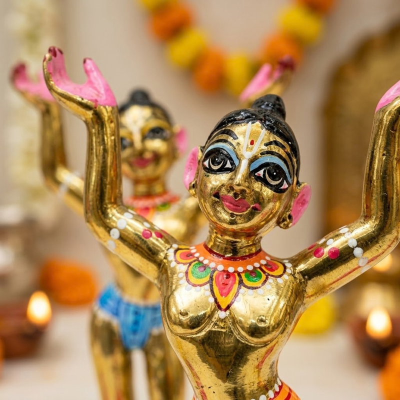 Solid Brass Gaur Nitai Deity Pair – Fully Hand-Painted, 6–12 Inch