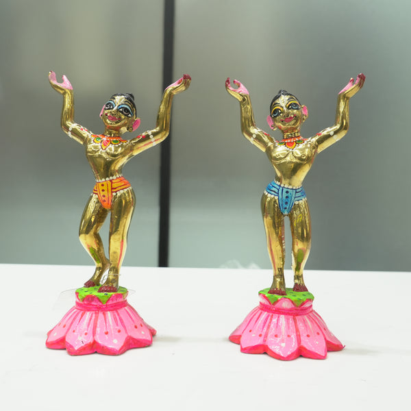 Solid Brass Gaur Nitai Deity Pair Full Hand Painted 7 Inch
