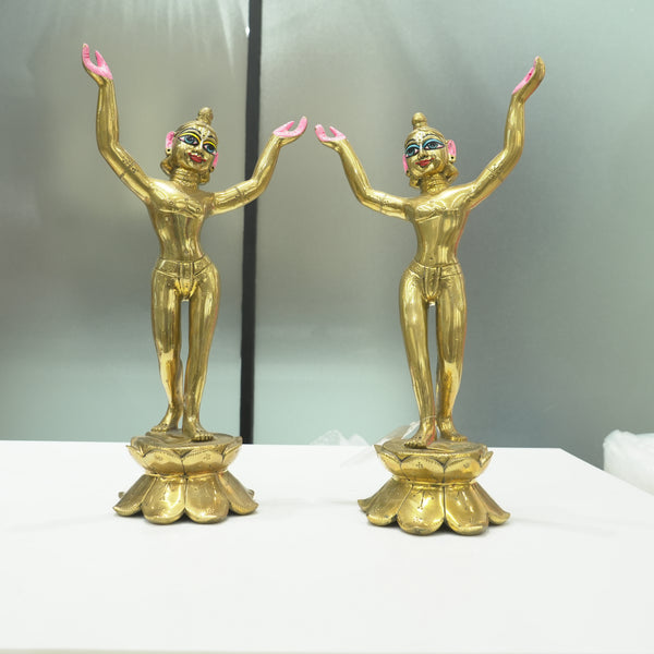 Solid Brass Gaur Nitai Deity Pair Half Hand Painted 15 Inch