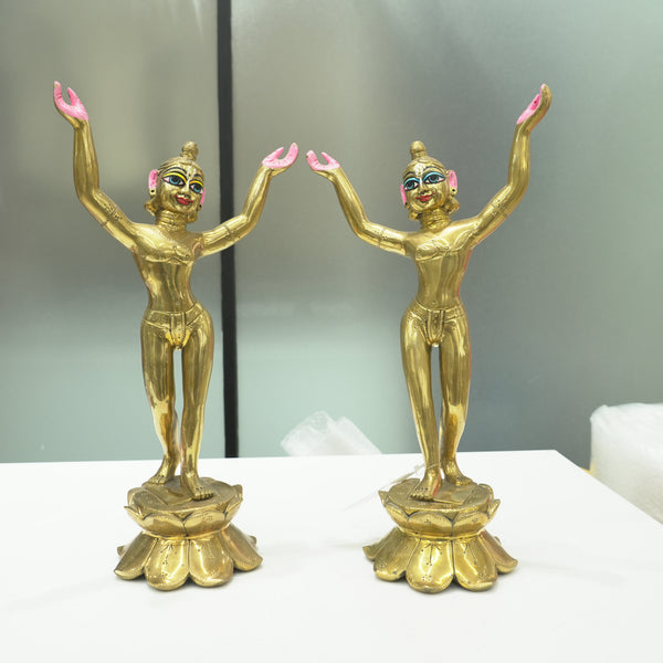 Solid Brass Gaur Nitai Deity Pair Half Hand Painted 15 Inch