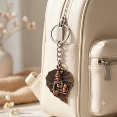 Lord Krishna on Peepal Leaf Metal Keychain